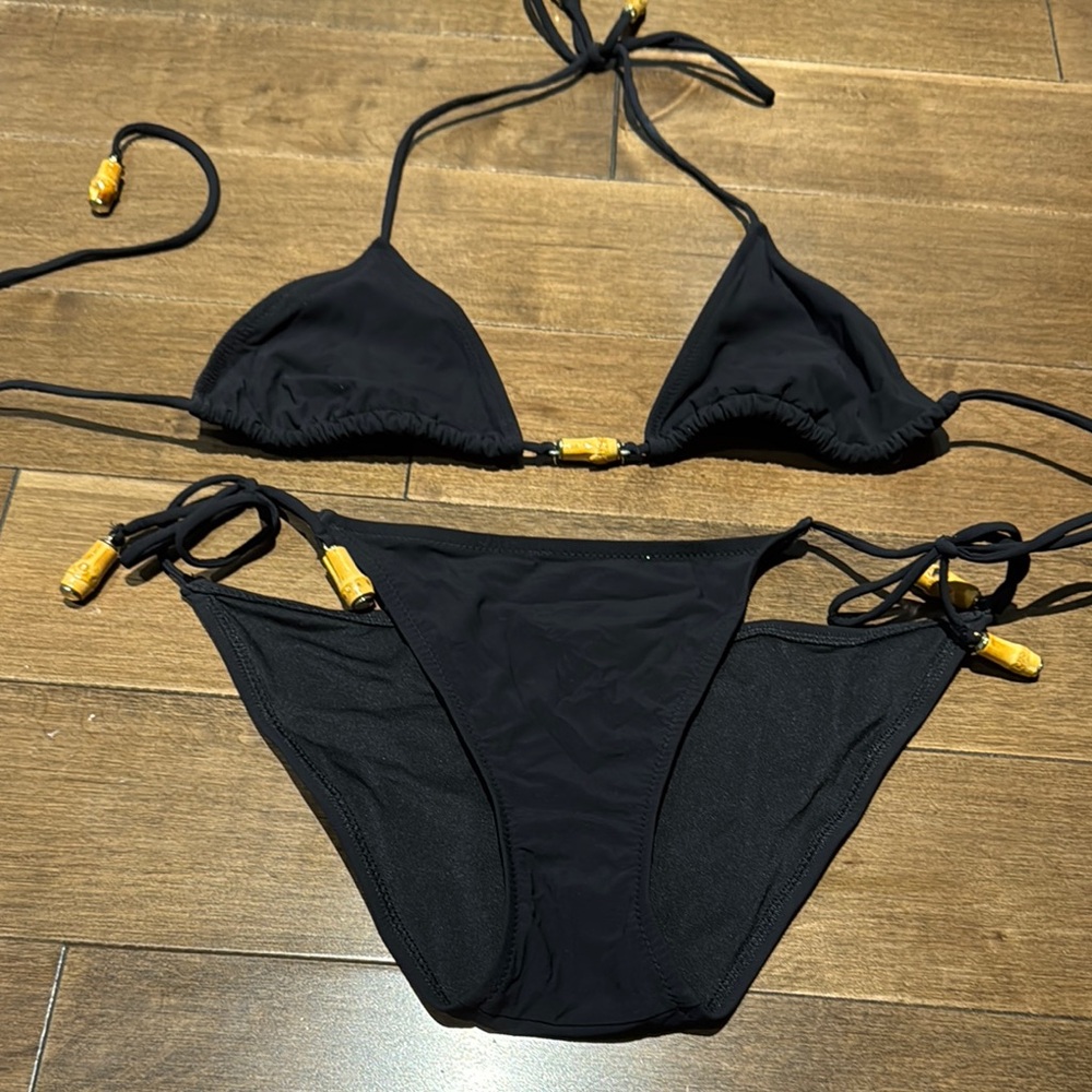 Victorias secret bamboo detail black bikini sz M